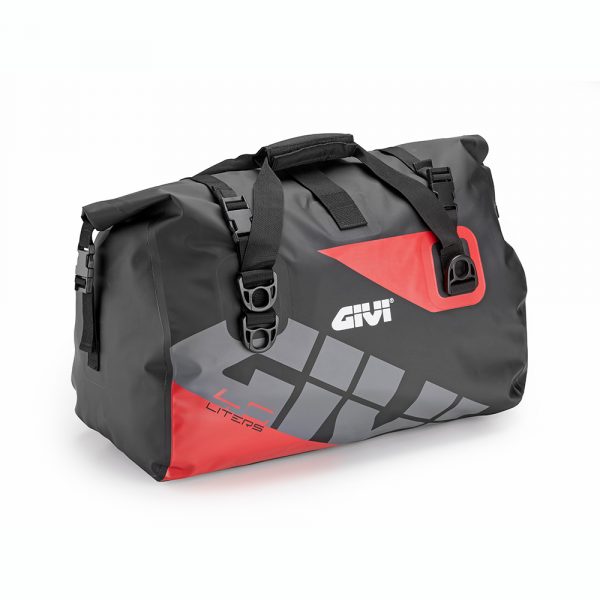 EA115GRB - wasserdichte Satteltasche mit 40 Liter Volumen in grau/rot